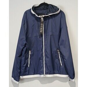 Guess. Navy Blue. Full Zip-Up Hoodie Windbreaker Jacket. Men Size 2XL.